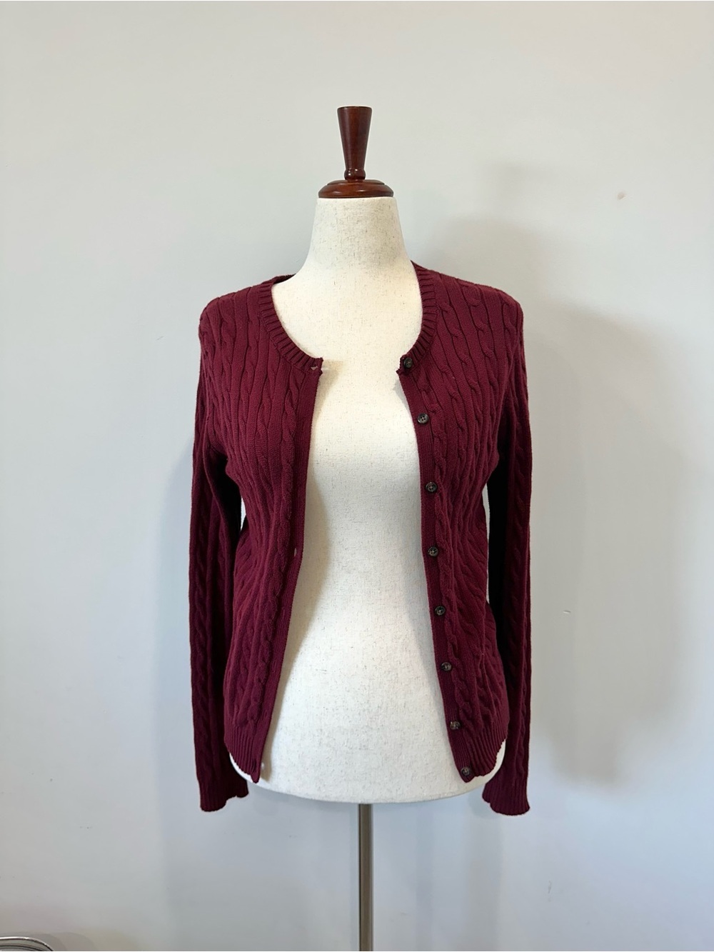 Brandy Melville Burgundy Cable Knit Button-Up Cardigan
